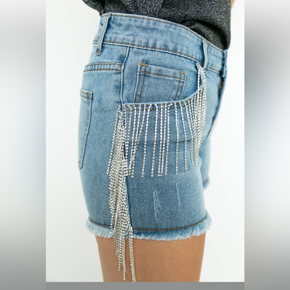 Rhinestone Edge Denim Short (Mid Rise)